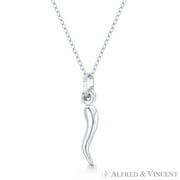 Italian Horn Luck Charm 22mm Baby Pendant & Chain Necklace in .925 Sterling Silver w/ Rhodium