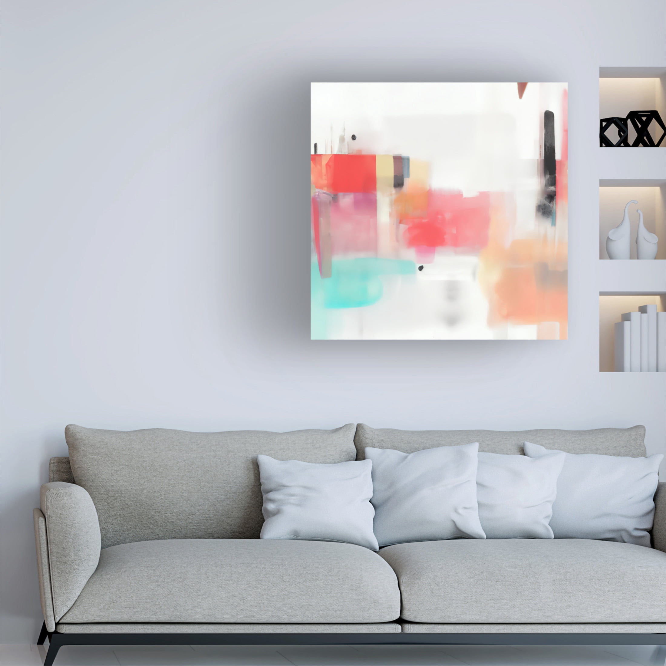 Canvas Wall Art - Tom Quartermaine 'Cute Colorful Minimalist Painting 2' Wall Art for Living Room, Bedroom, or Office Décor by Trademark Fine Art - 14 x 14 Inches