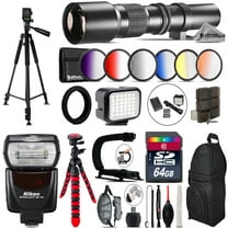 500mm Telephoto Lens for Nikon D3300 D3400 SB-700 Speedlight LED - 64GB Kit (International Version)