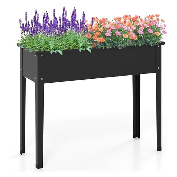Raised Garden Bed, Metal Elevated Planter Box w/Legs, Drainage Holes for Growing Vegetables Fruits Flowers, Indoor Outdoor Standing Plant Container for Backyard Patio (Black, 40”x16”x32”)