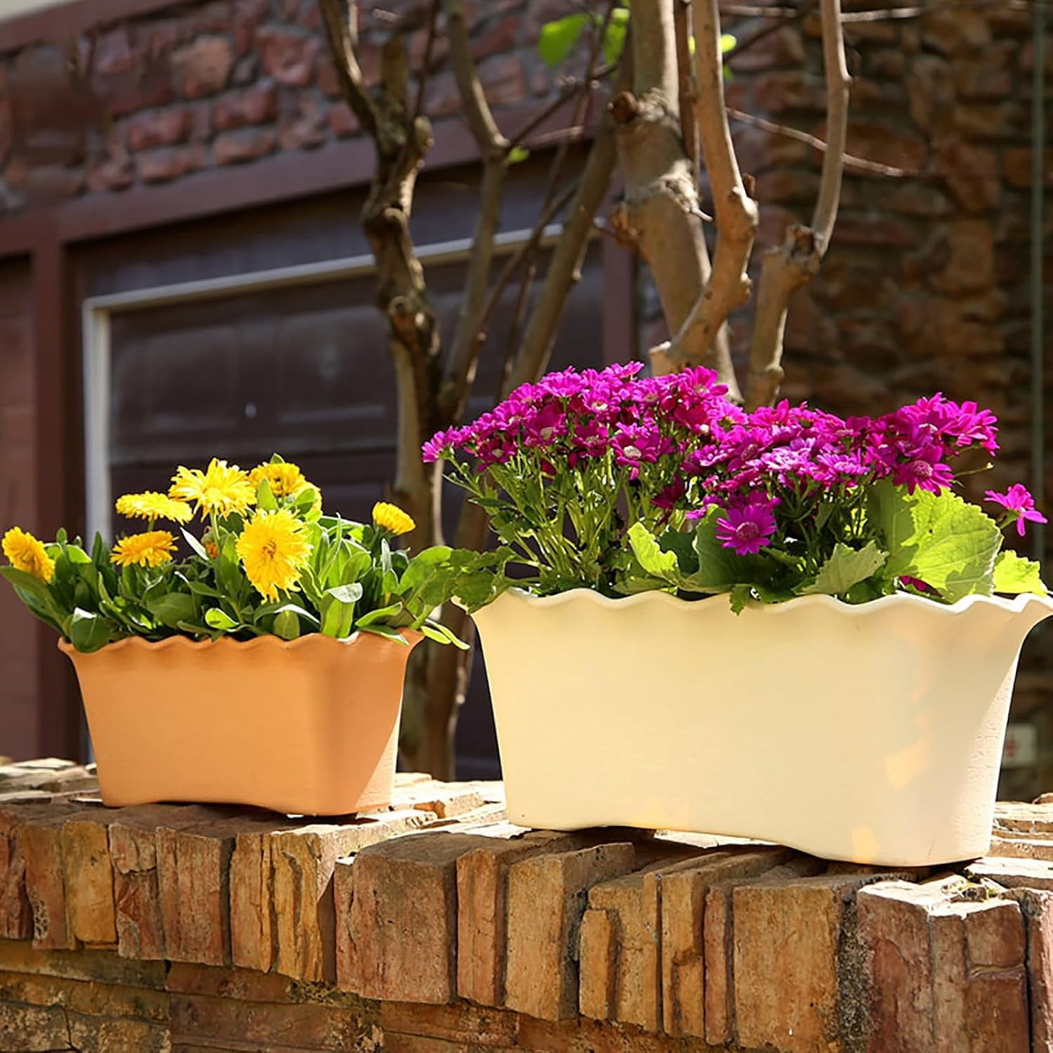 Window Box Planter 12 Inch Long Flower Pots for Spring Flowers Vegetables Herbs Plastic Window Planter Box Windowsill Plant Pot Indoor Outdoor Garden Balcony Porch Kitchen Home Decor(B)