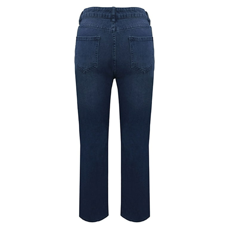 Aayomet Women Jeans Women Pull-on Distressed Denim Joggers Elastic Waist  Stretch Pants,Blue L 