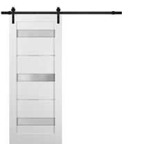 Sliding Barn Door 30 x 80 with Hardware | Quadro 4055 White Silk with Frosted Opaque Glass | Top Mount 6.6FT Rail Hangers Sturdy Set | Lite Wooden Solid Panel Interior Doors