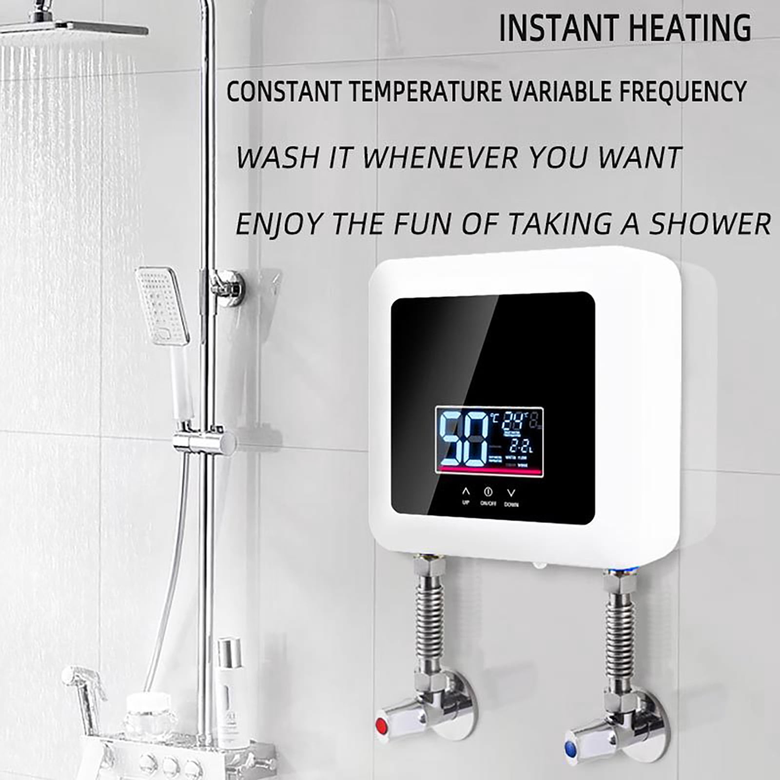 Tankless Water Heater Electric with Remote 5500W 110V Instant Hot Water Heater With LED Display, Electric Hot Water Heater, Black/ White