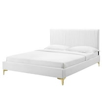 Platform Bed Frame, Full Size, Velvet, White, Modern Contemporary Urban Design, Bedroom Master Guest Suite