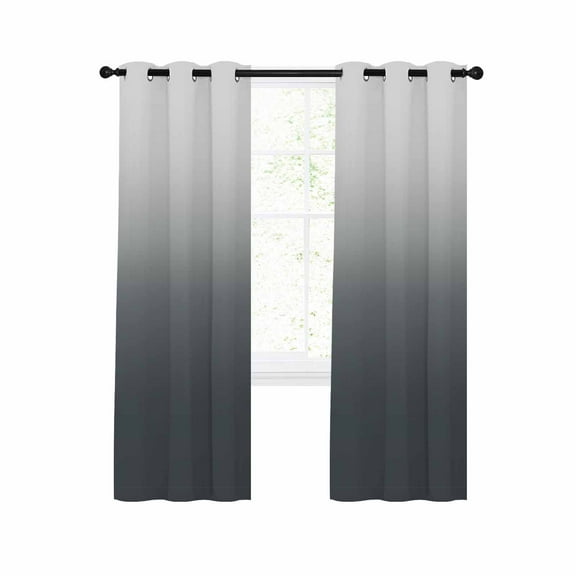 Grey Ombre Blackout Curtains 45 Inches Long for Bedroom, Farmhouse Gradient Modern Abstract Art Thermal Insulated Room Darkening Black Out Window Curtain Panels Grommet Drapes for Living Room
