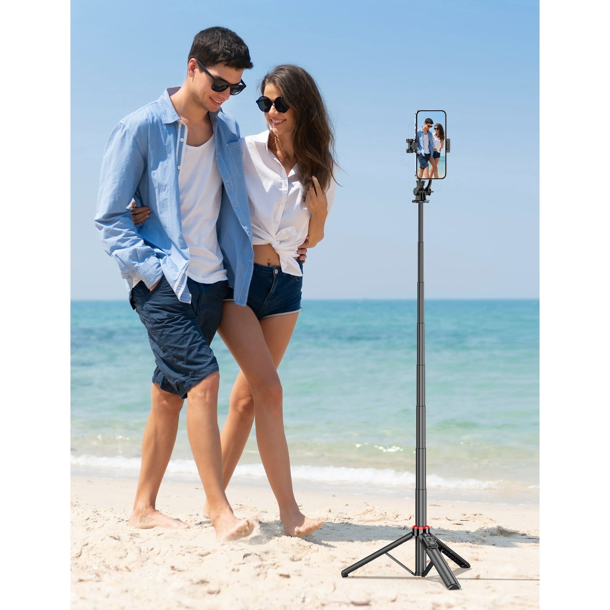 Magnetic Selfie Stick, 51"Aluminum Alloy Selfie Stick Tripod with Remote, Portable Cell Phone Tripod Stand, Selfie Stick 360° Vertical, Phone Travel Tripod Stable for iPhone/Android (Black)