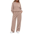 thumbnail image 5 of Women's 2 Piece Matching Lounge Set Sweatsuits,Long sleeves Hoodie and High Waist Wide Leg Sweatpants,with Pockets,Solid Color Casual Tracksuit Loungewear Sets, 5 of 6
