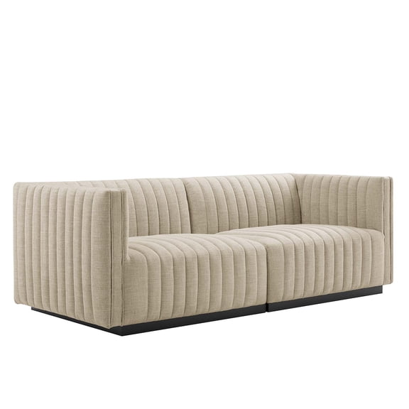 Modular Loveseat Sofa Couch, Beige Black, Fabric, French Living Lounge Cafe Lobby Hospitality Restaurant, Modern Contemporary HB34019