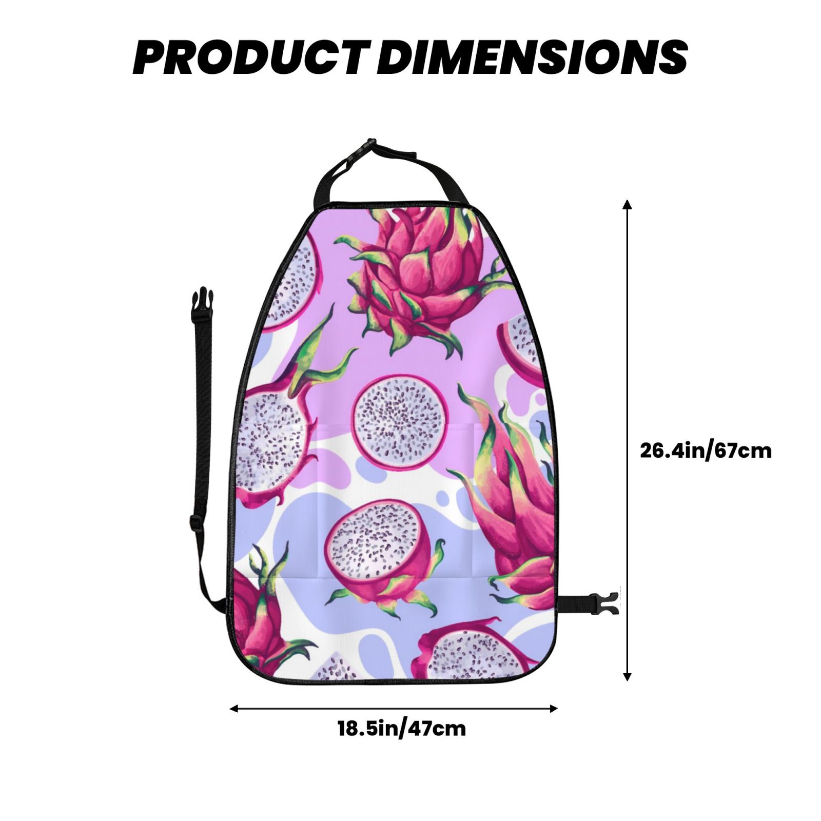 Kdxio Dragon Fruit Print 2 Pack Car Kick Mat Seat Cover Back Protector Mat with Pockets for Organizer Backseat Protector and Storage Anti Kick Pad for Vehicles