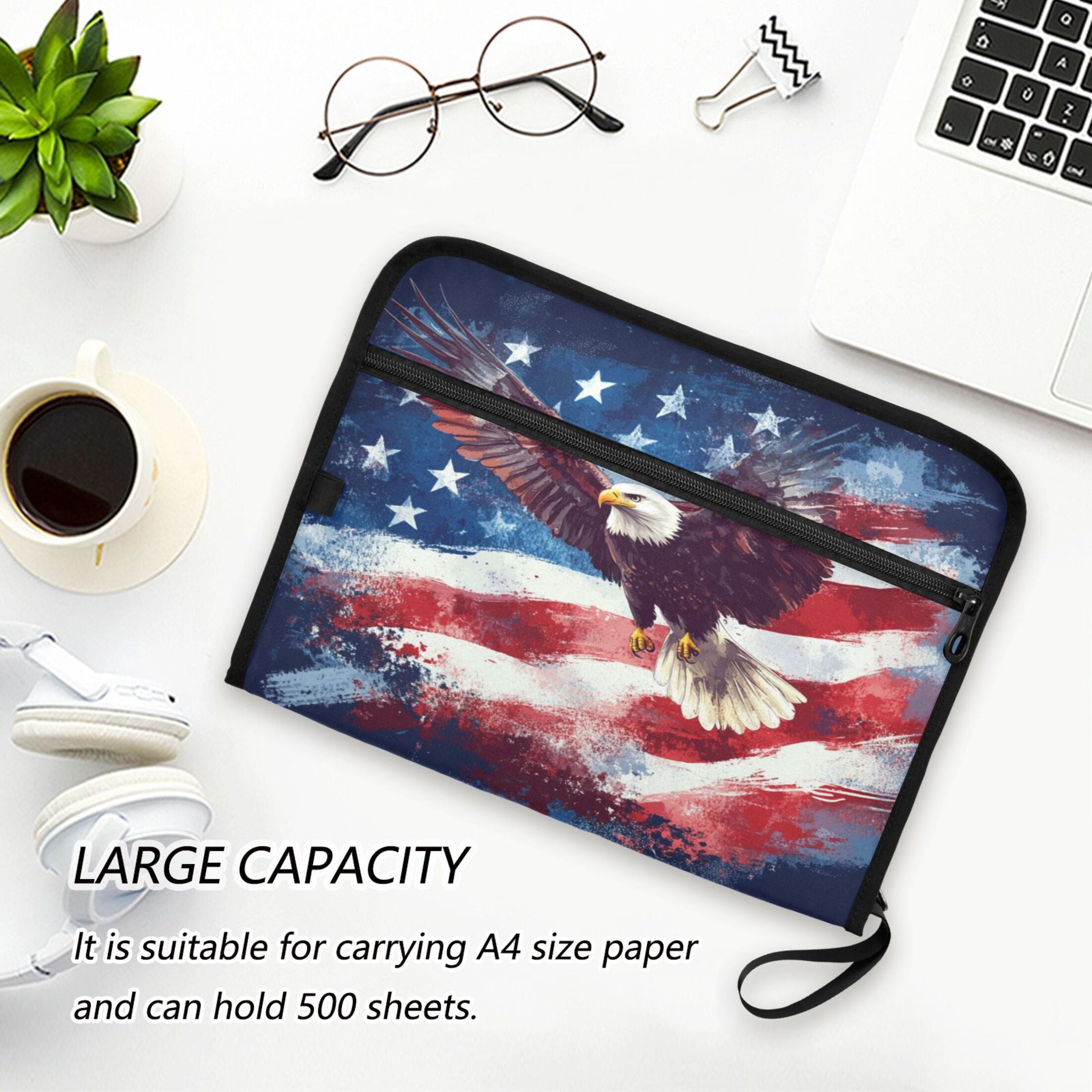 WOBOGO American Flag with Eagle Expanding File Folder Letter Size Accordion Filing Organizer 13 Pocket Separate Organ Pocket
