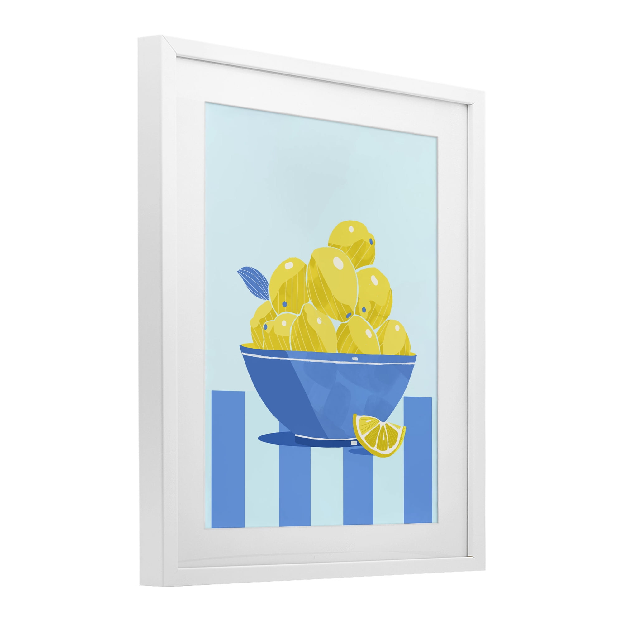 Stupell Industries Yellow Lemon Bowl Striped White Framed Print Under Glass, design by Lucca Sheppard
