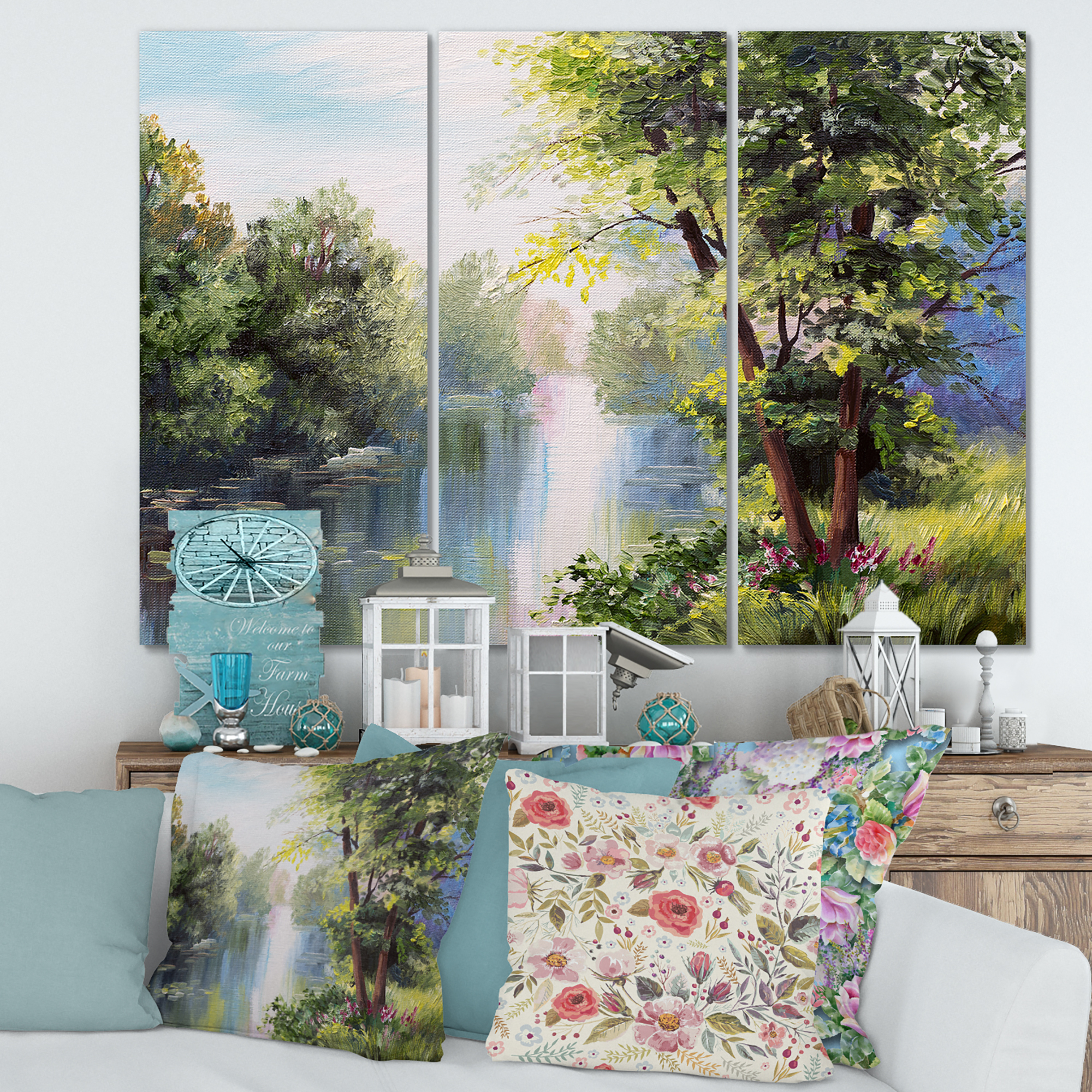 Designart ' Lake In The Forest Summer Day - Landscape ' Lake House Canvas Wall Art Print