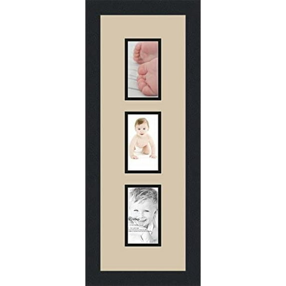collage photo frame double mat with 3 - 3x5 openings and black frame
