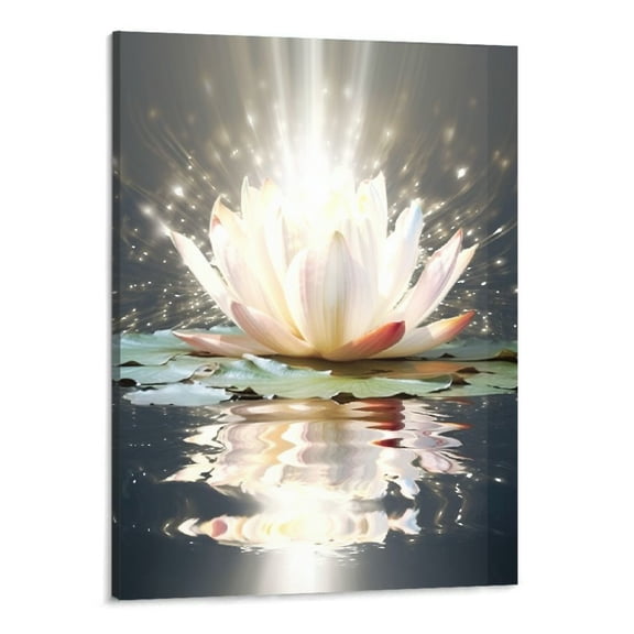 PRATYUS Canvas Wall Art White Lotus Flower Meditation Picture Modern Artwork Printed on Canvas - Oil Painting for Wall Decor - Stretched and Framed Ready to Hang 16x20 Inch