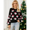thumbnail image 3 of Suéter de mujer Mia Muse de invierno con diseño navideño, liso, con muñeco de nieve, elástico, de manga larga, cuello redondo, suéter informal regular, 3 of 5