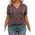 thumbnail image 5 of Womens Tops Plus Size Summer Collared Tunics Cute Short Sleeve Polo V Neck T Shirts Jujube Red 5XL, 5 of 6