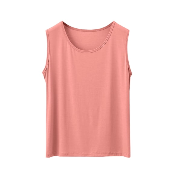 Lovskoo Women's Solid Color Loose Base Shirt Camisoles Sleeveless Pajamas Base Layer Sleep Round Neck Tank Tops Pink