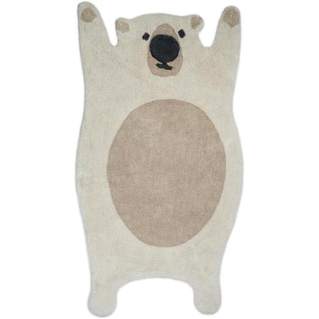 HomeRoots 635412 2 x 4 ft. Brown & Off White Bear Youthful Hand Knotted Washable Novelty Area Rug