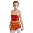 thumbnail image 3 of YEAHDOR Kids Girls Latin Cha-cha Dance Leotard Sparkle Sequin Fringe Tassels Dance Competition Costume Red 10, 3 of 7