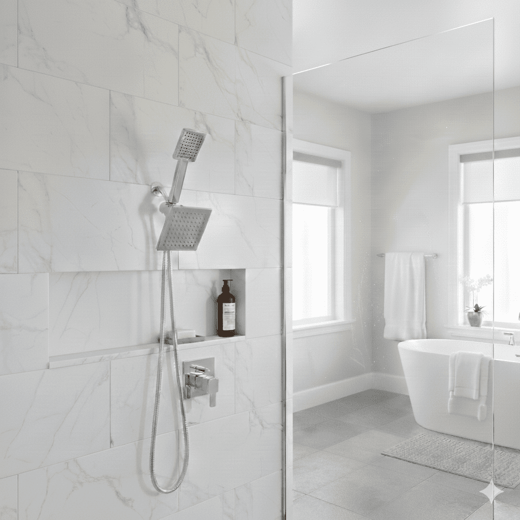 Laguna Brass 4310CP Bathroom 2 in 1 Rain Shower Head & Handheld Shower System with Stainless Steel Braided Hose and 3-Way Water Diverter Chrome Finish