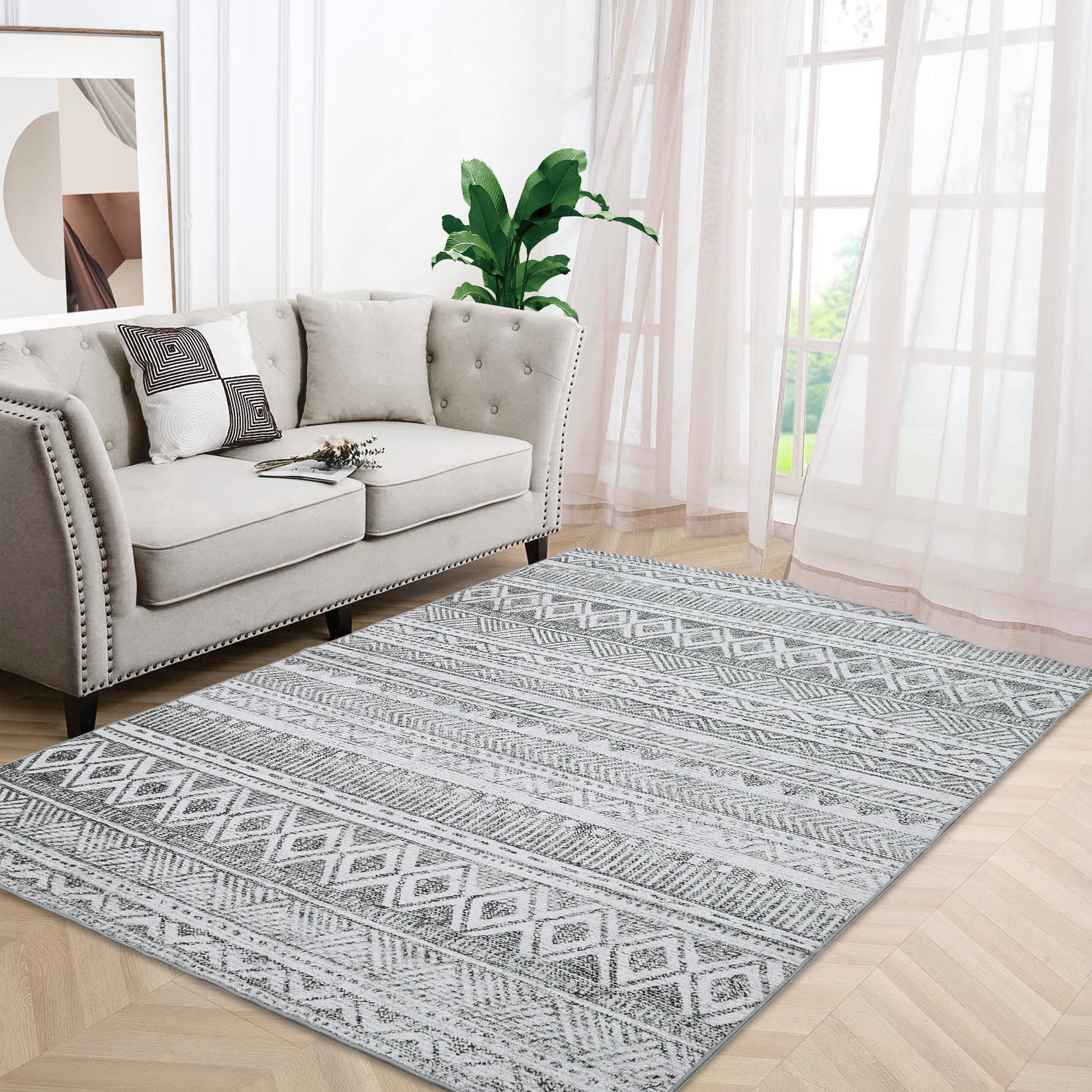 HOMERRY Boho Moroccan Area Rug 5'x7' Modern Diamond Carpet Rug Foldable