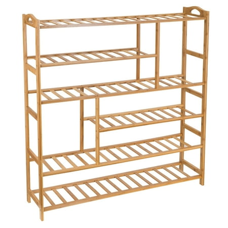 Freestanding Wood Grill Bamboo Shoe Rack 6-Tier Entryway Shoe Shelf Storage Organizer Free Standing Shelves, I5869 ()