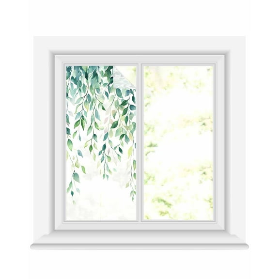 Window Privacy Film Eucalyptus Leaves Stained Glass Window Film Decorative Sun Block Window Cover Seasonal Botanical Branches Vines Window Clings Static Adhesive Sticker for Bathroom 19.6"x39.3"