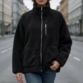 thumbnail image 4 of DYTTDG Women’s Fleece Zip-Up Jacket, Stand Collar Long Sleeve Sherpa Jacket with Chest Zipper Pocket & Front Patch Pockets, Casual Outerwear for Fall and Winter, 4 of 8