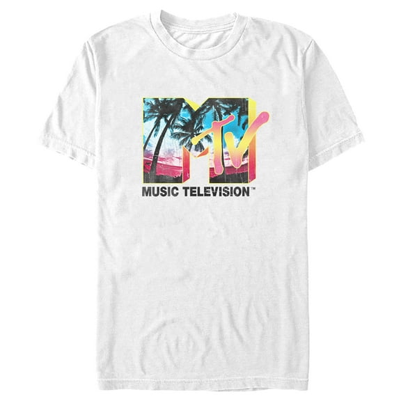 Men's MTV Distressed Tropical Logo  Graphic Tee White 3X Large