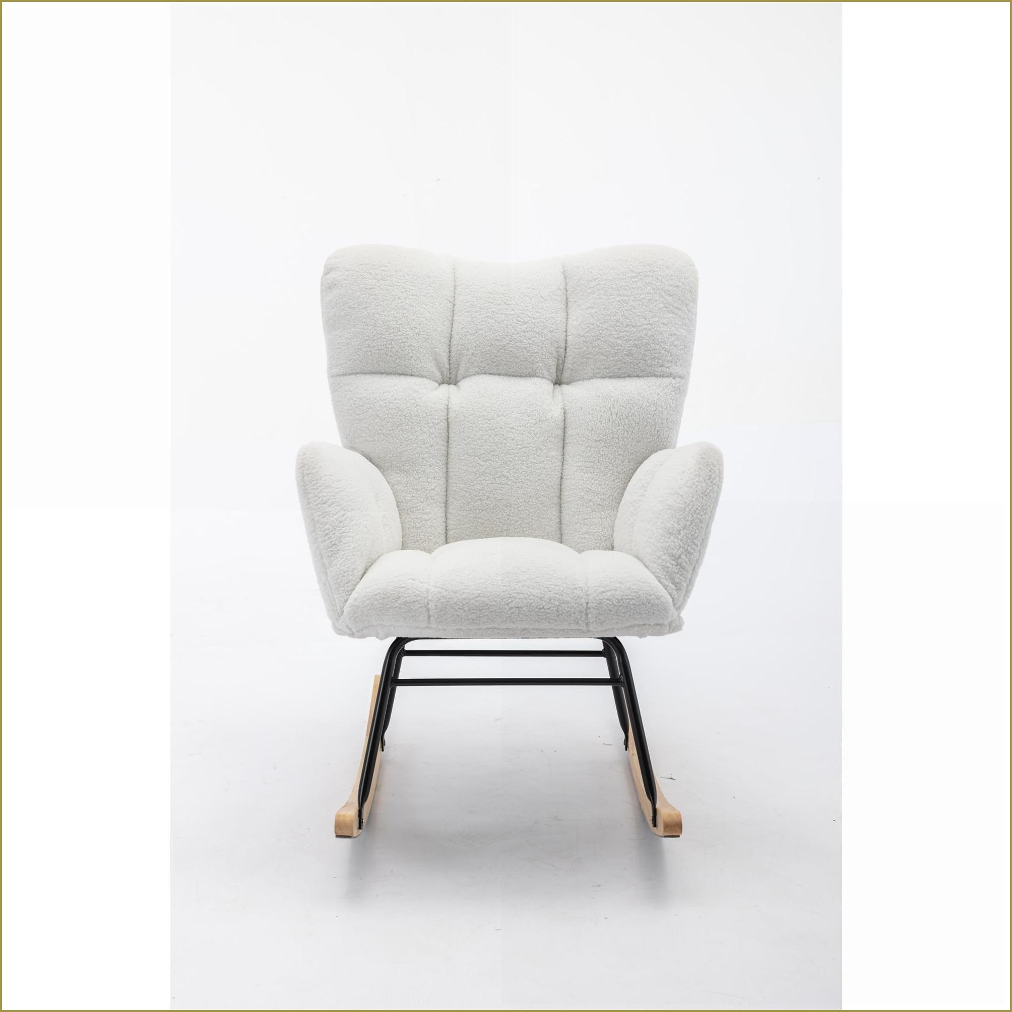 Rocking Chair Glider, Ivory Teddy Fabric Nursery Accent Chair | Teddy | Foam