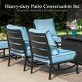 thumbnail image 4 of Alpha Joy 9 Seat Outdoor Patio Furniture Set Metal Patio Conversation Set with 2 x Swivel Chairs, 2 x Fixed Chairs, 2 x Ottomans, 5.75" Thickened Cushions for Lawn, Bckyard, Blue, 4 of 10