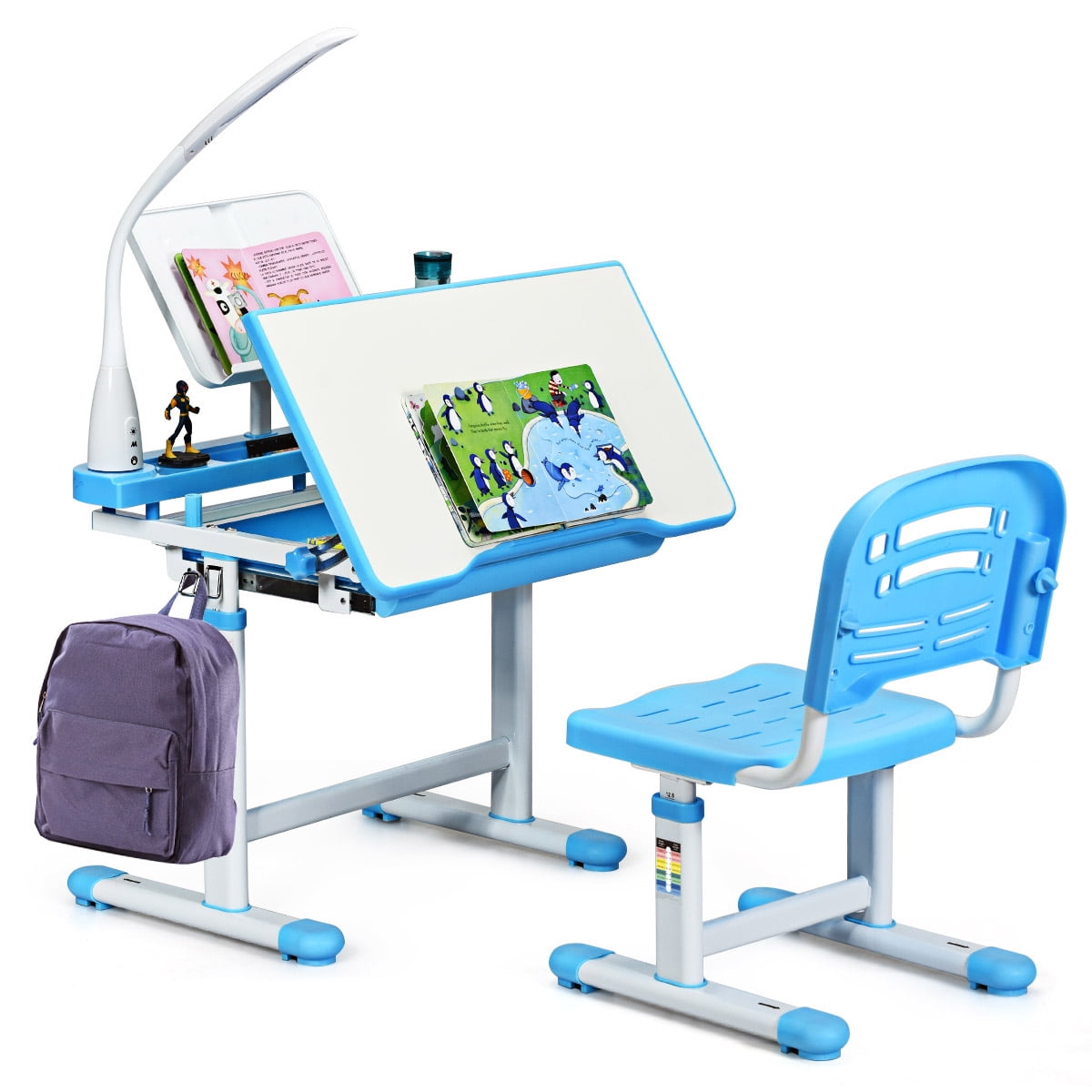 Study Desk Set with Modern Chair for Home GOTOTOP Table and Chair Set for Boys and Girls Blue Smooth Surface Nursery and School 