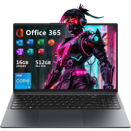 16" Laptop Computer,Intel Core i5,16GB RAM 512GB SSD,Windows 11 Pro Notebook PC,MS Office 2024,100% sRGB Color Gamut FHD Display,Dual Band Wi-Fi,Webcam