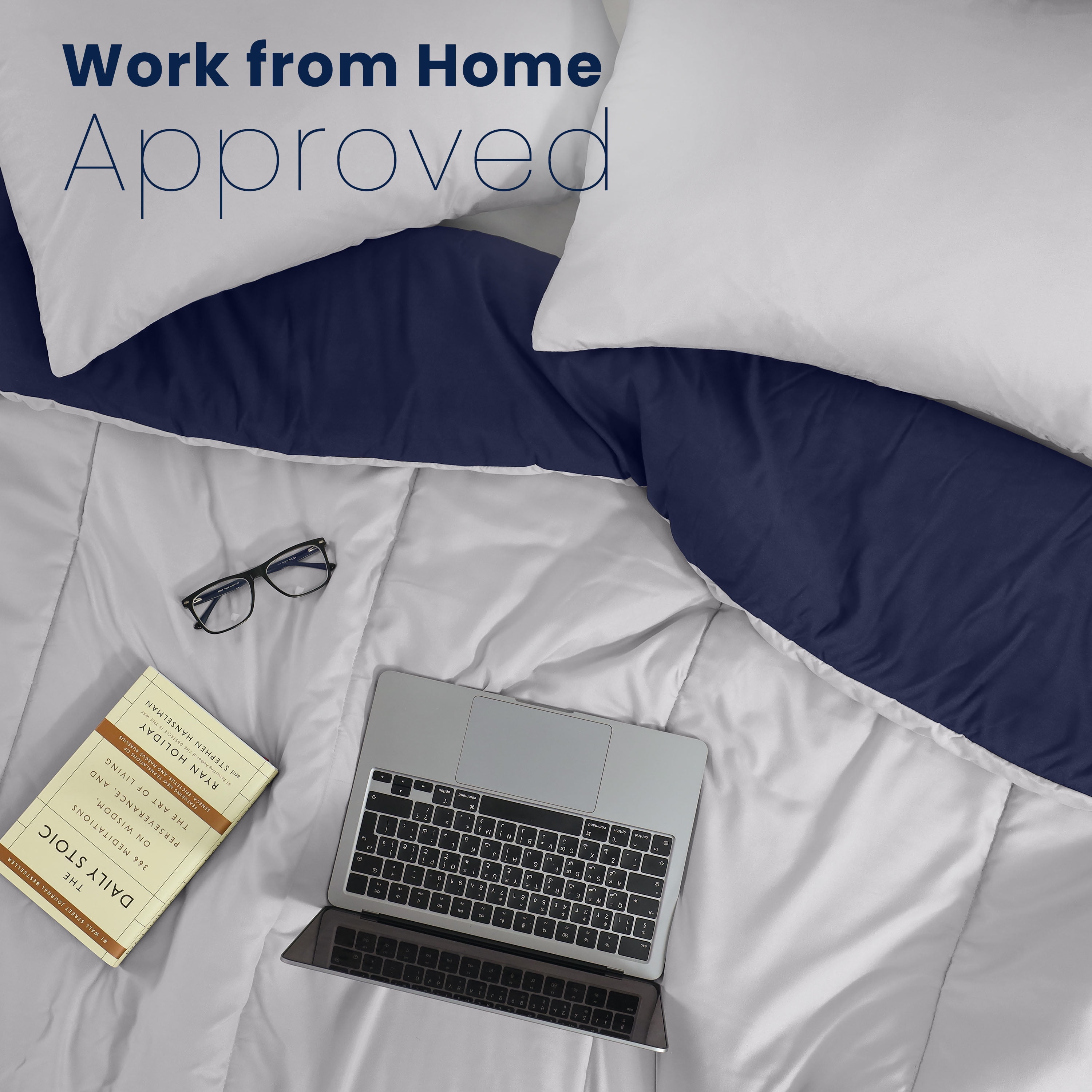 Martex 2-Piece Twin Reversible Comforter Set | Super Soft Lightweight | Light Grey/Navy