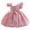 E258-Pink, variant on Contrast Color Back Zipper Celebration Dress for Girls, Short Sleeve Midi Length Party Gown, Princess Style Formal Outfit