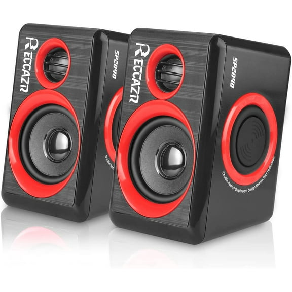 2.0 CH PC Speakers with Surround Sound, USB Wired Laptop Speakers with Deep Bass for Desktop Computer/PC/Laptops/Smart Phone Build-in 4 Loudspeaker Diaphragm SP2040|RED