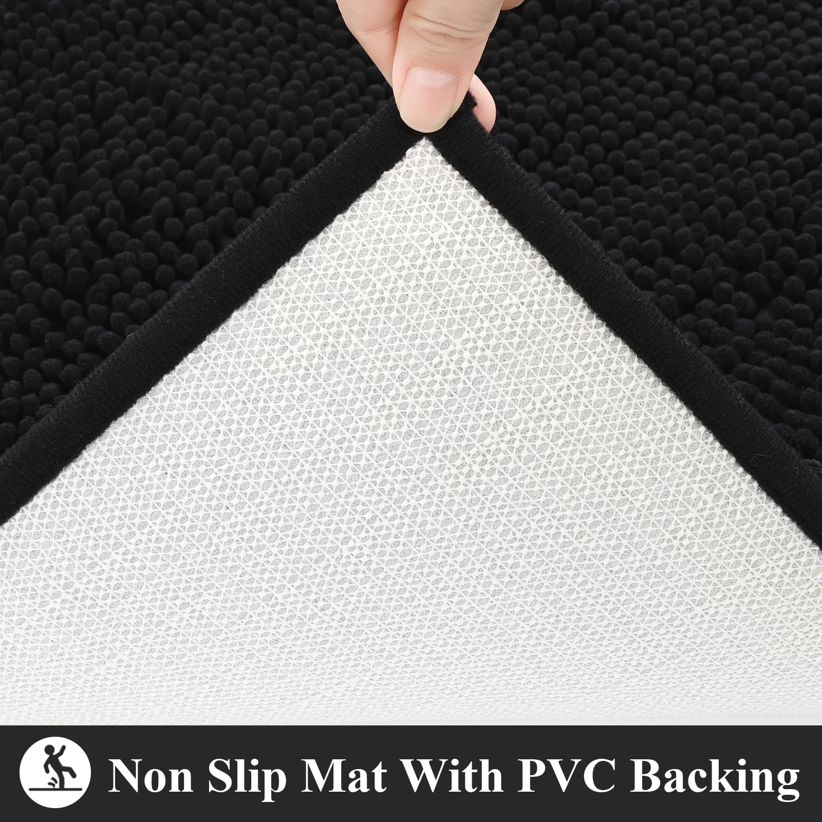 Vaukki Black Bathroom Rug Sets 3 Piece Ultra Soft Absorbent Shaggy Bath Mat Non Slip Toilet Rug for Bathroom