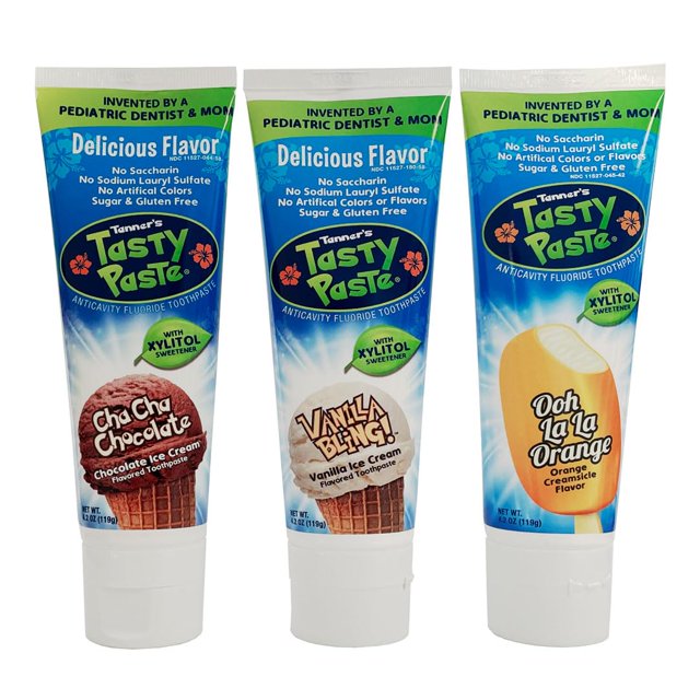 Pasta de Dientes Tanner's Tasty Paste para Niños 3 Pack Vainilla, Chocolate y Naranja