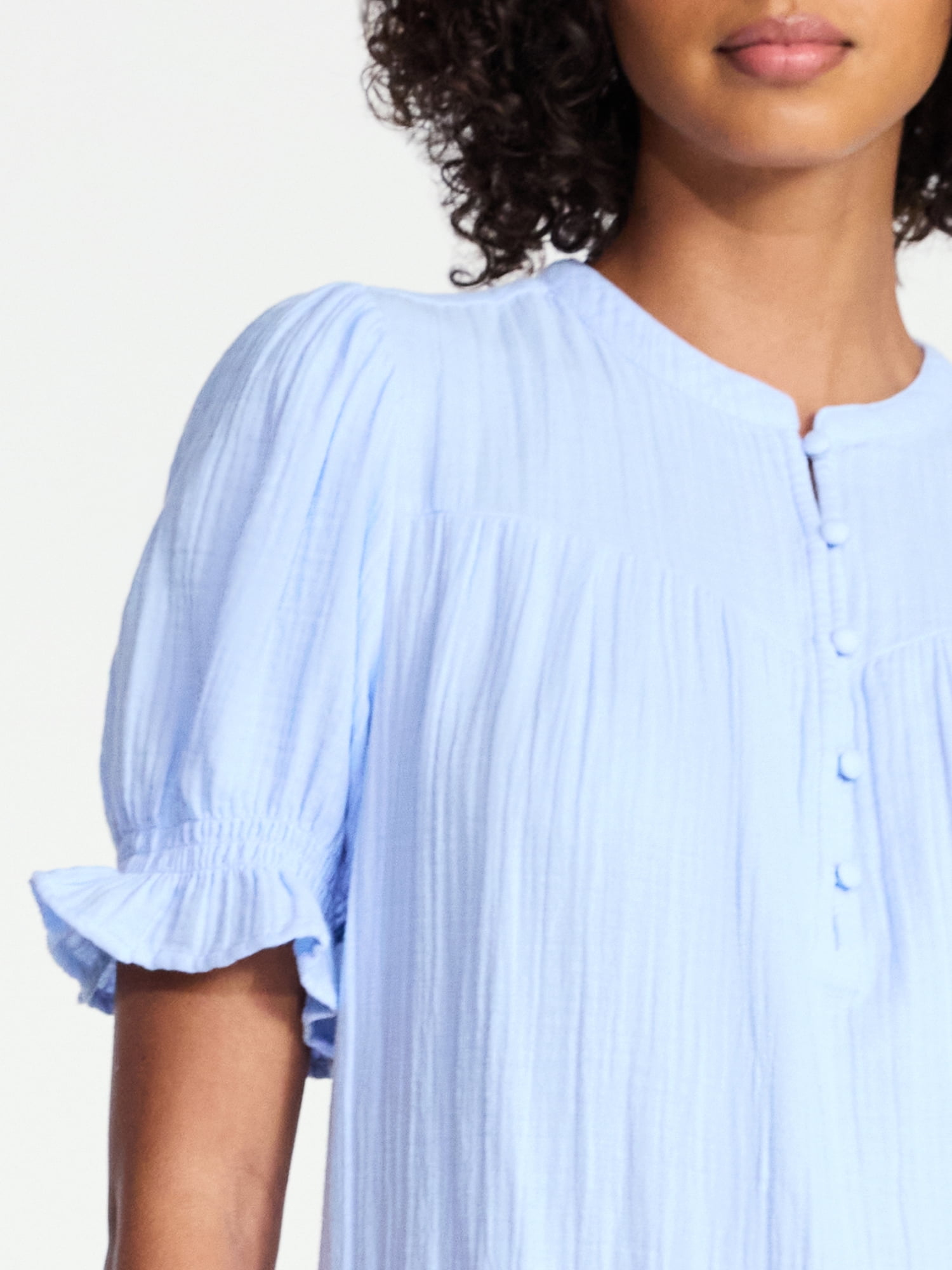 Time and Tru Women's Cotton Double Cloth Mini Dress with Drop Waist, Sizes XS-XXXL