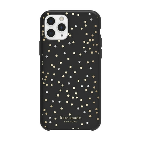 kate spade new york Protective Hardshell Case (1-PC Comold) for iPhone 11 Pro, Soft Touch Disco Dots Black/Gold/Crystal Gems/Pearls