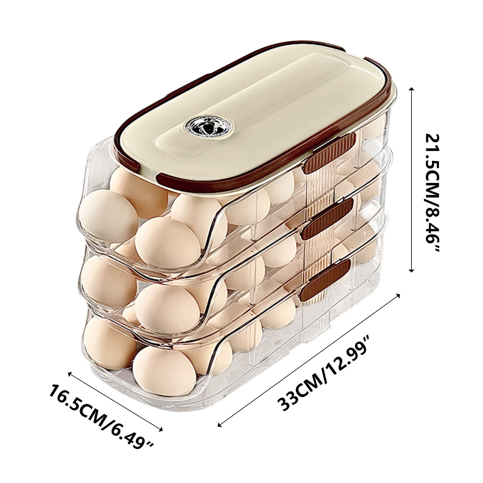 UUHYTG Double Storage Box Multi-layer Rolling Organizer, Transparent Egg Container for Kitchen Refrigerator, Space-saving Food Storage Rack with Handle, Stackable Storage for Pantry or Fridge Use