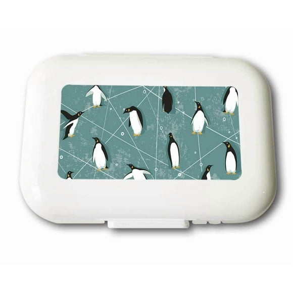 Small Weekly Pill Case - Cartoon Geometric Penguin Travel Pill Organizer Box for Travel Safe Plastic Material 7 Small and 1 Large-Compartment