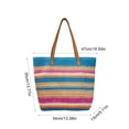 thumbnail image 3 of Linnome Striped Woven Straw Beach Tote Bag Large Capacity Summer Carryall Handbag Color Block Weave Shopping Shoulder Bag for Seaside Vacation Daily Outdoor Outings, 3 of 6