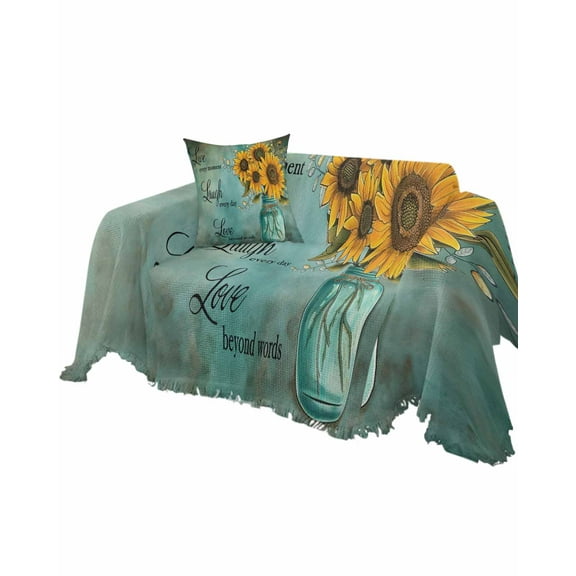 Turquoise Sunflower Sofa Couch Covers for Dogs,Washable Sectional Couch Slipcovers for Loveseat with Tassels,Vintage Yellow Floral Motivational Quote Non Slip Sofa Throw Cover Blanket Large 71x102