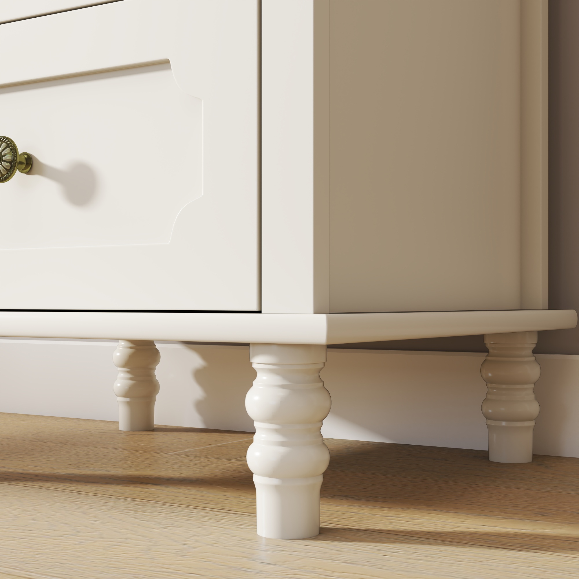 Leumius Minimalism Buffet Cabinet with Glass Doors and Double Drawer, Modern Wooden Storage Sideboard Cupboard for Living room Dining Room Hallway Entryway White