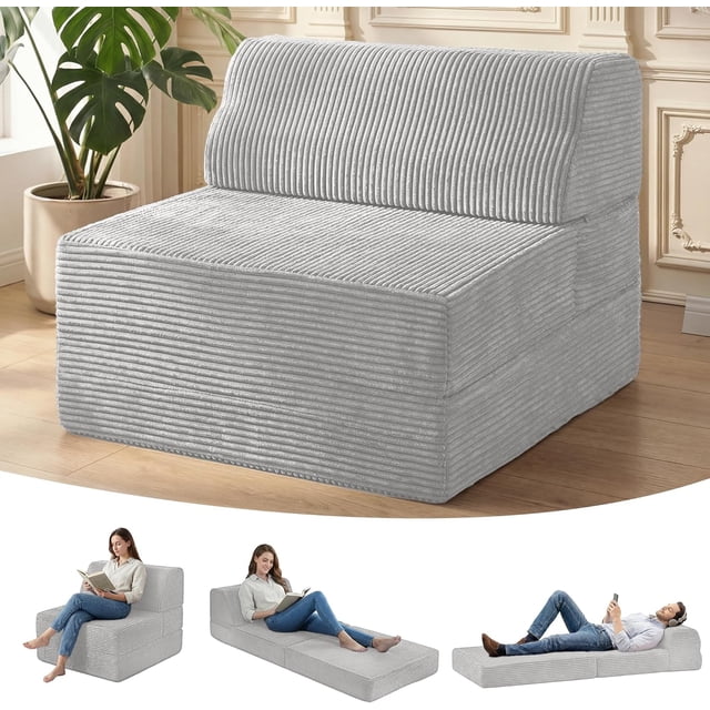 Sofá cama plegable con almohada, espuma viscoelástica, silla convertible con funda lavable, futón para sala de estar, recámara, uso de invitados, oficina en casa, departamento, color gris