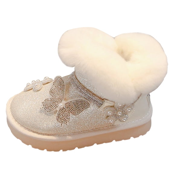 Quealent Girls Boys Boots Kids Winter Ankle Fleece Lined Warm Snow Shoes Kid Short Boots for Little Kid/Big Kid Beige for Size 13