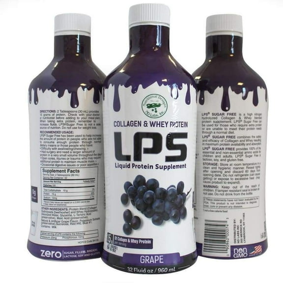 LPS Sugar Free Collagen & Whey Liquid Protein Supplement by Nutritional Designs 32oz Grape, Size: 3-Pack