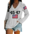 thumbnail image 2 of IDALL Chandail en Molleton pour Femmes Manches Longues T-Shirts Graphiques Rétro 45 47 Imprimé Chandail en Molleton 45 47 Col en V 45 47 pour Président Chandail en Molleton T-Shirts Tenues Automne Blanc 2TG, 2 of 5